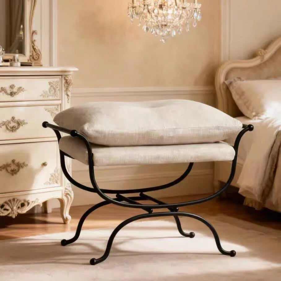 French dressing stool Footrest Ottoman furniture bedroom designer dressing stool retro iron shoe changing stool tea stool edge s