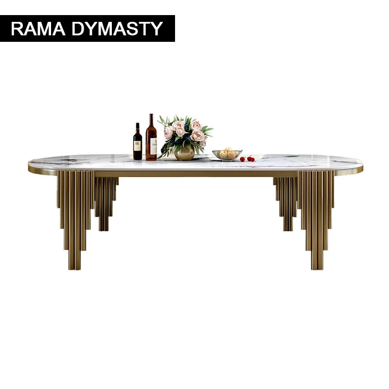 Ellipses Marble Dining Room Gold Stainless steel Leg Seats 6-8 People Dining Table