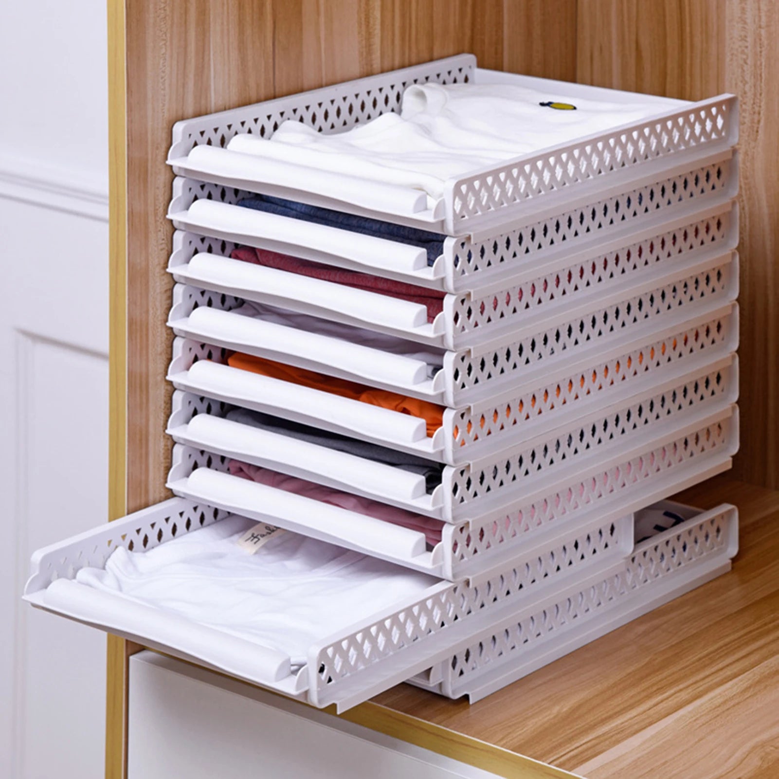 Bedroom Storage Shelves Wardrobe Closet Layered Partitions Home Drawers Organizer Stackable Storage Box Space Separation Tool
