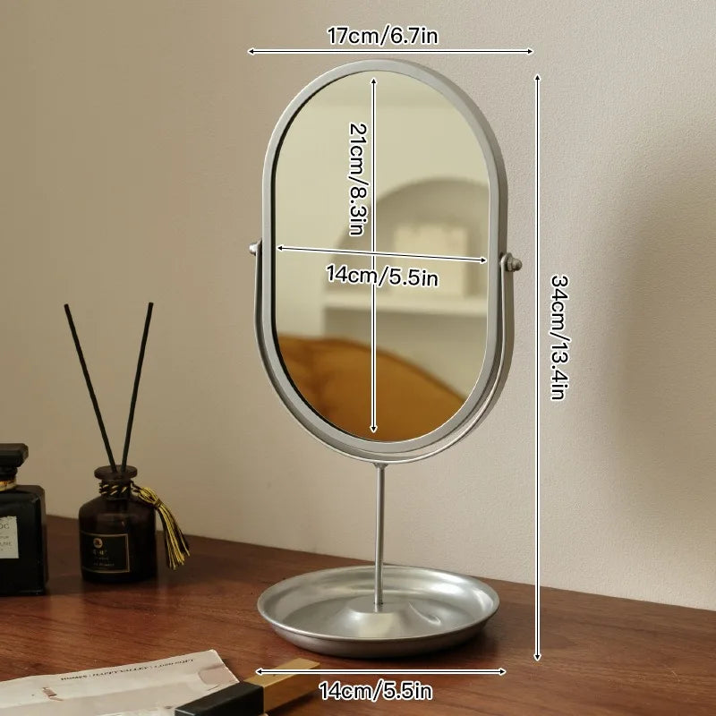 360-Degree Rotatable Oval Vanity Mirror Desktop Tabletop Makeup Mirror High Aesthetic Value INS-Style Dressing Mirror Perfect