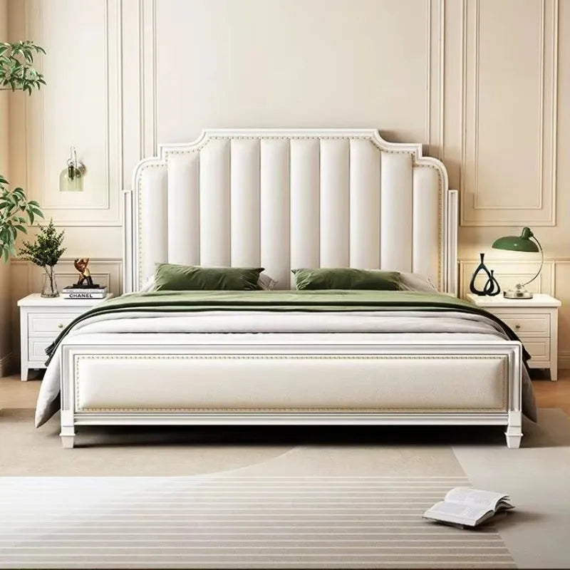 Exclusive Modern Luxury Platform Bed Design Solid Wood King Size Queen Bedroom Furniture Upholstered Bunk Bed Frame Headboard