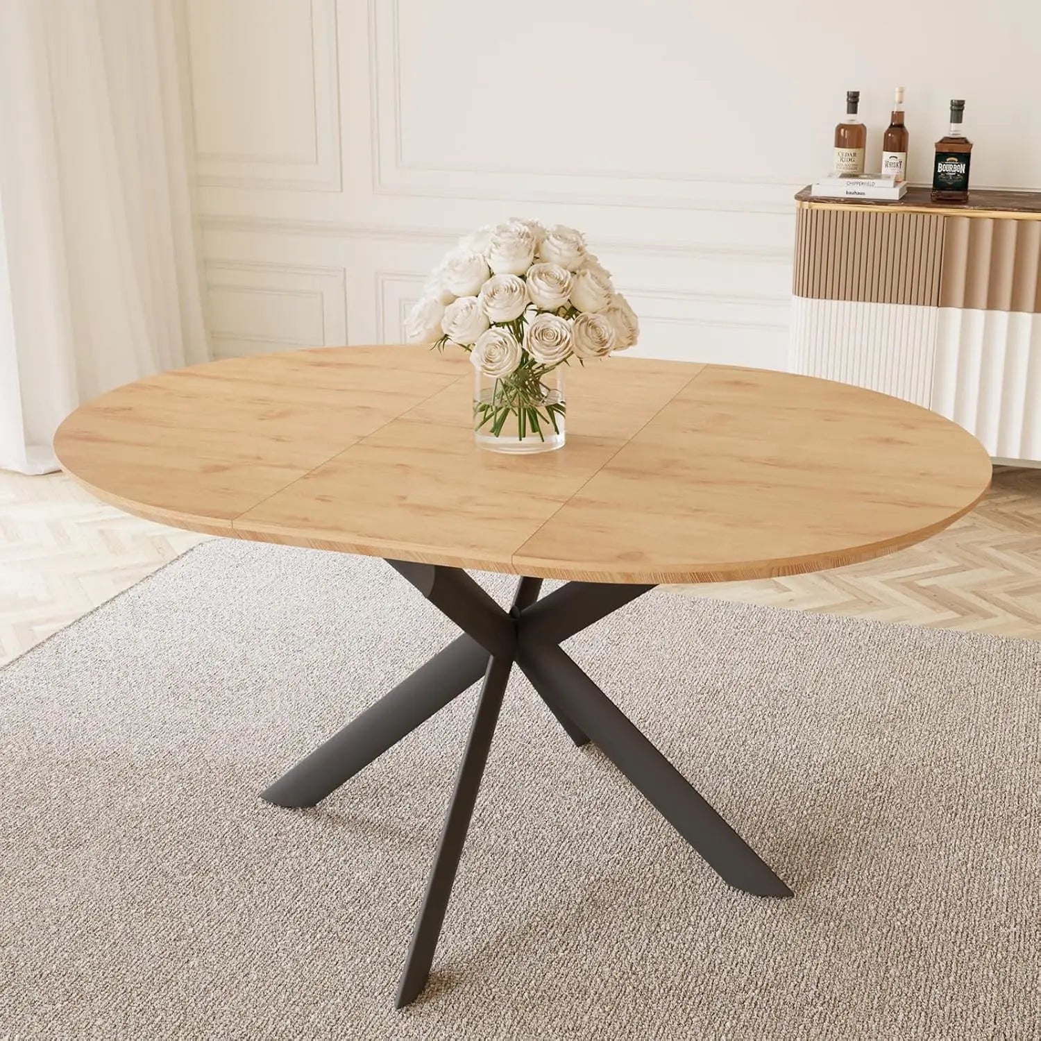 43.2"-59.1" Extendable Round Dining Table Set, Kitchen Table for 4-6 Person with Scratch-Resistant Thickened MDF, Customized
