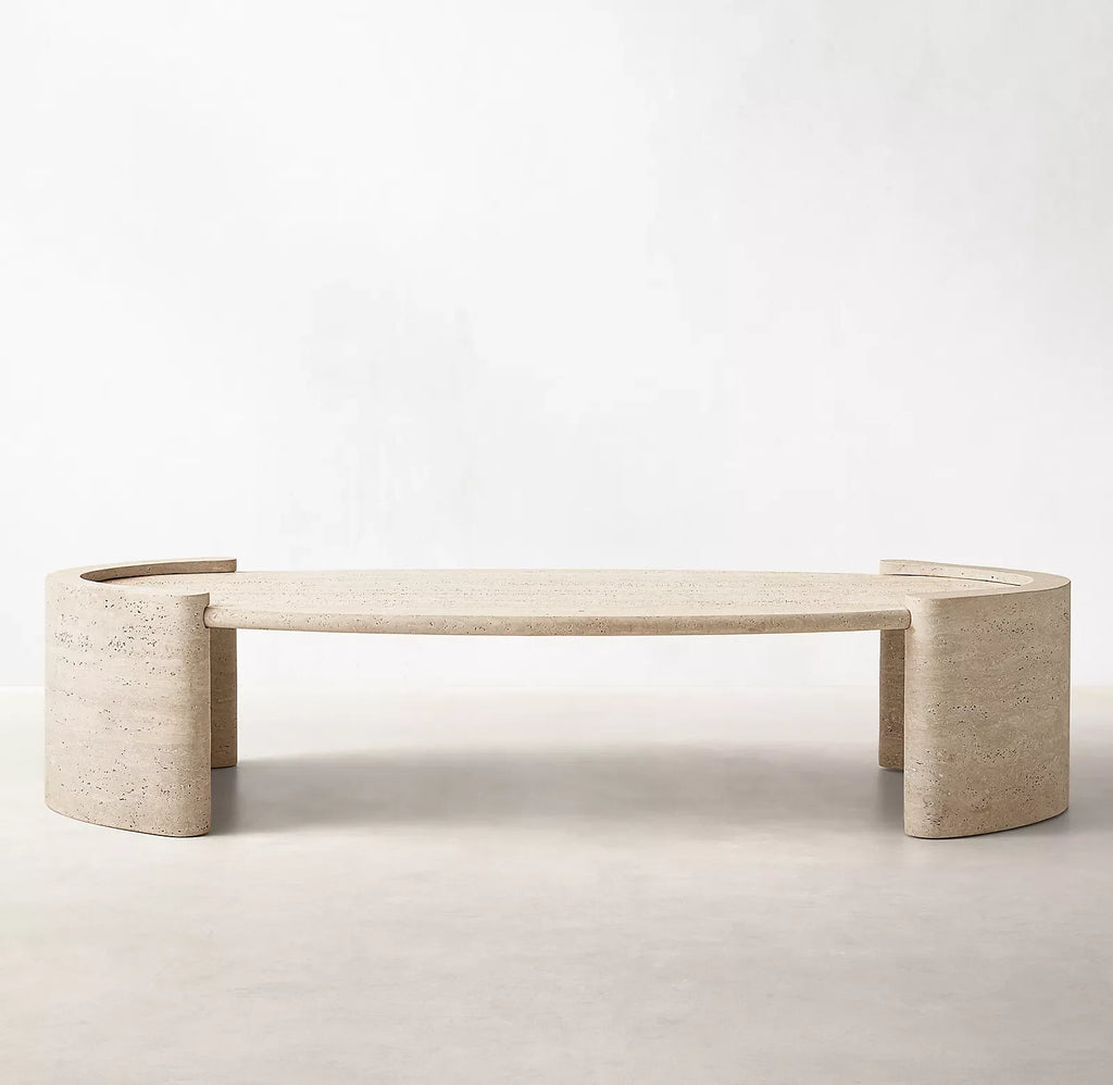 Modern Oval Travertine Coffee Table with Marble Finish for Outdoor & Hotel Use Also Suitable As End Table