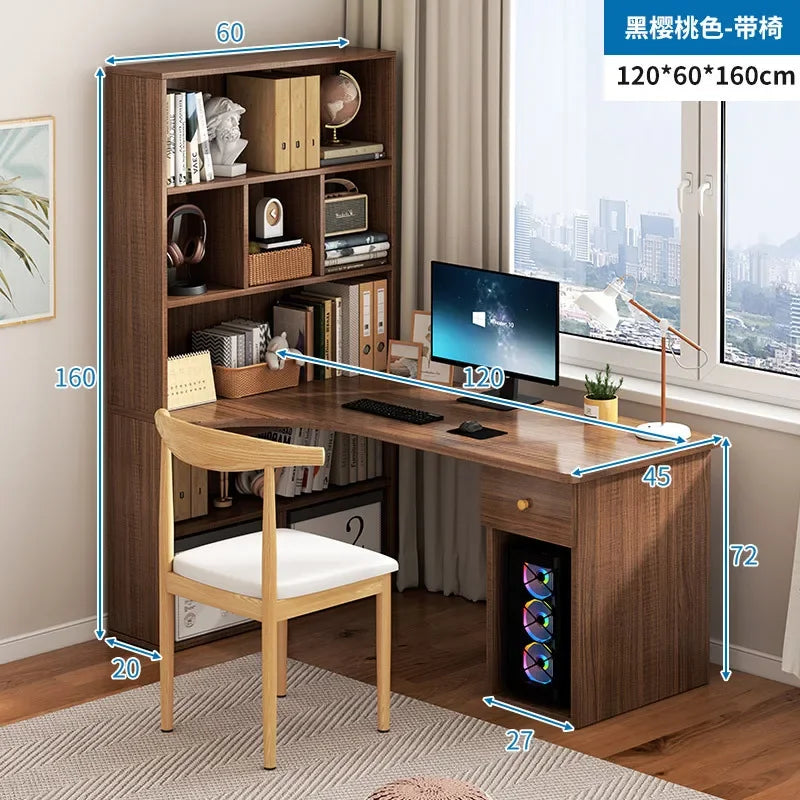 Computer Desk Bookshelf Integrated Shelves Drawers Large Laptop Home Bedroom Student Study Writing Desk Storage Office Table