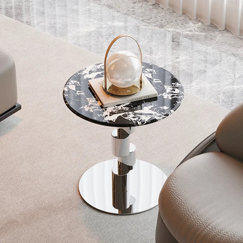 Medieval-Style Napoleon Marble Coffee Table, Designer Model for Home Use, Stainless Steel Corner Table for Living Room, Light Luxury Side Table for Bedroom