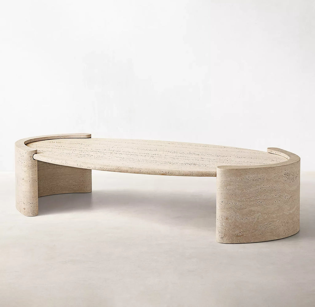 Modern Oval Travertine Coffee Table with Marble Finish for Outdoor & Hotel Use Also Suitable As End Table