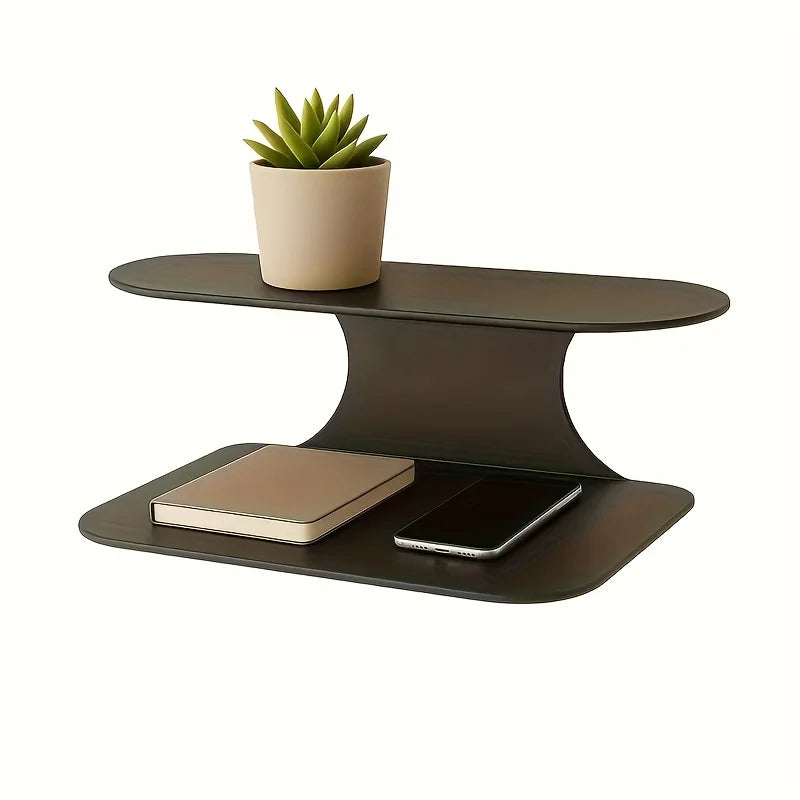 Two-Level Floating Nightstand Shelf, Easy Black Wall-Installed Side Table for The Bedroom, Suitable for Plants, Books