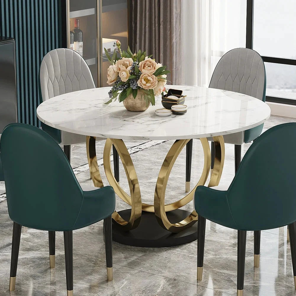 Contemporary Round Dining Table Set Sintered Stone Top Luxury Dining Table Set 6 Seater for Dining Room Kitchen Furniture