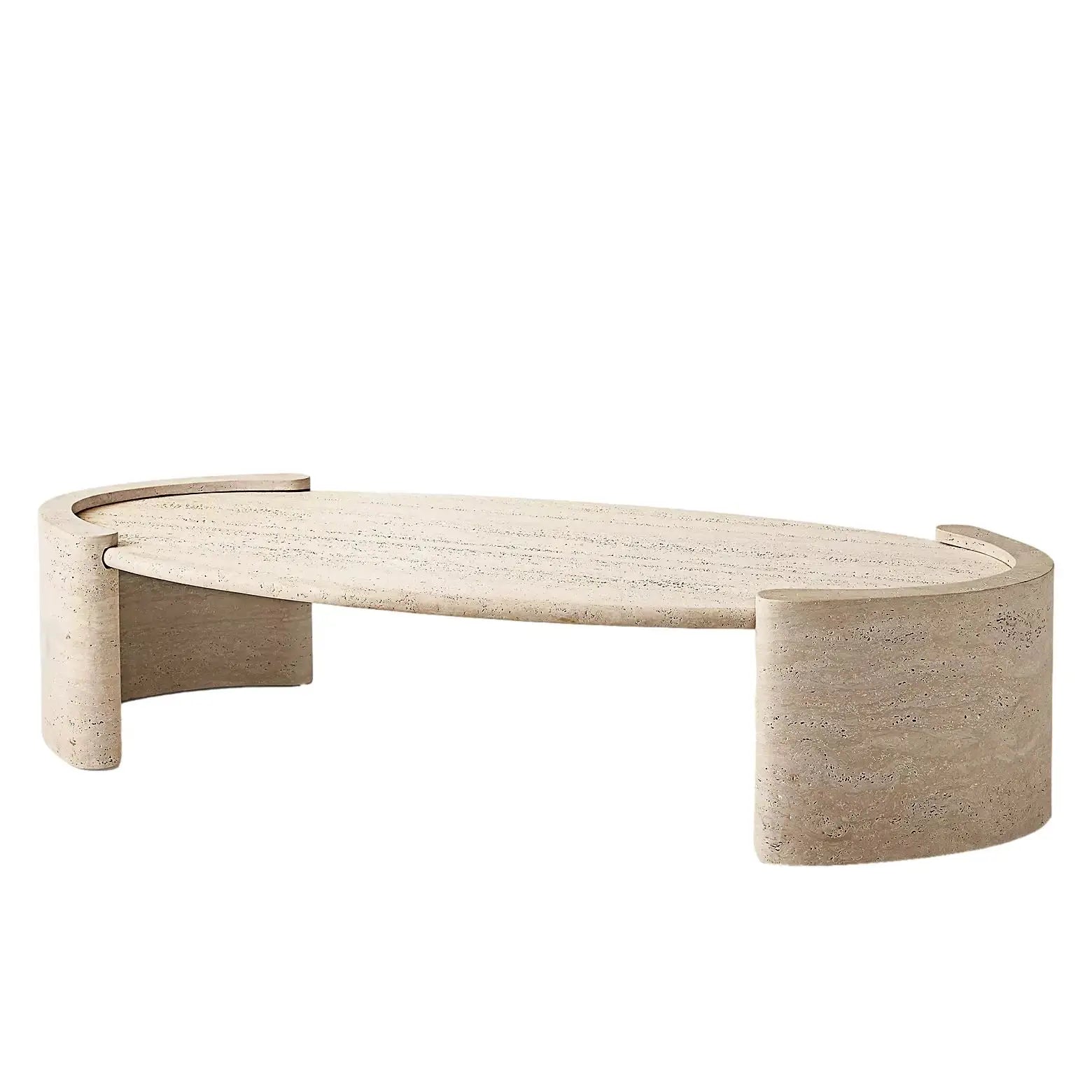 Modern Oval Travertine Coffee Table with Marble Finish for Outdoor & Hotel Use Also Suitable As End Table