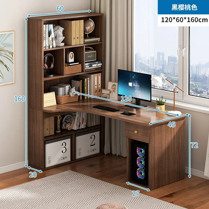 Computer Desk Bookshelf Integrated Shelves Drawers Large Laptop Home Bedroom Student Study Writing Desk Storage Office Table