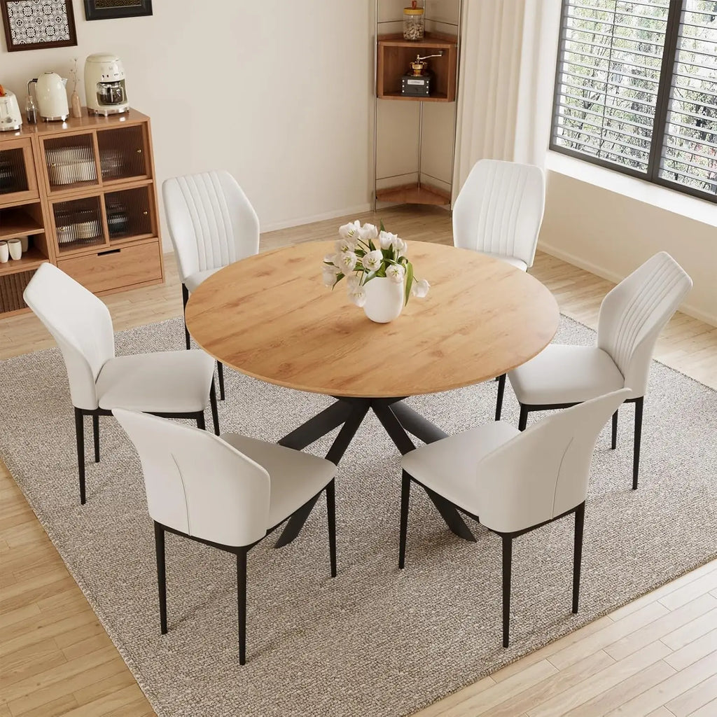 43.2"-59.1" Extendable Round Dining Table Set, Kitchen Table for 4-6 Person with Scratch-Resistant Thickened MDF, Customized