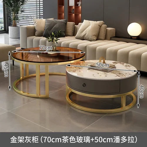 Storage Metal Coffee Table Set Living Room Luxury Modern Coffee Tables Round Minimalist Space Saving Kaffee Tische Decoration