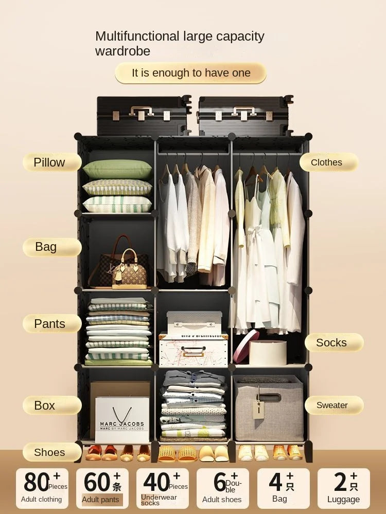 Home Bedroom Furniture Simple Wardrobe Clothes Cabinets Dressers Cube Storage Locker Baby Closet Plastic Collapsible Dustproof