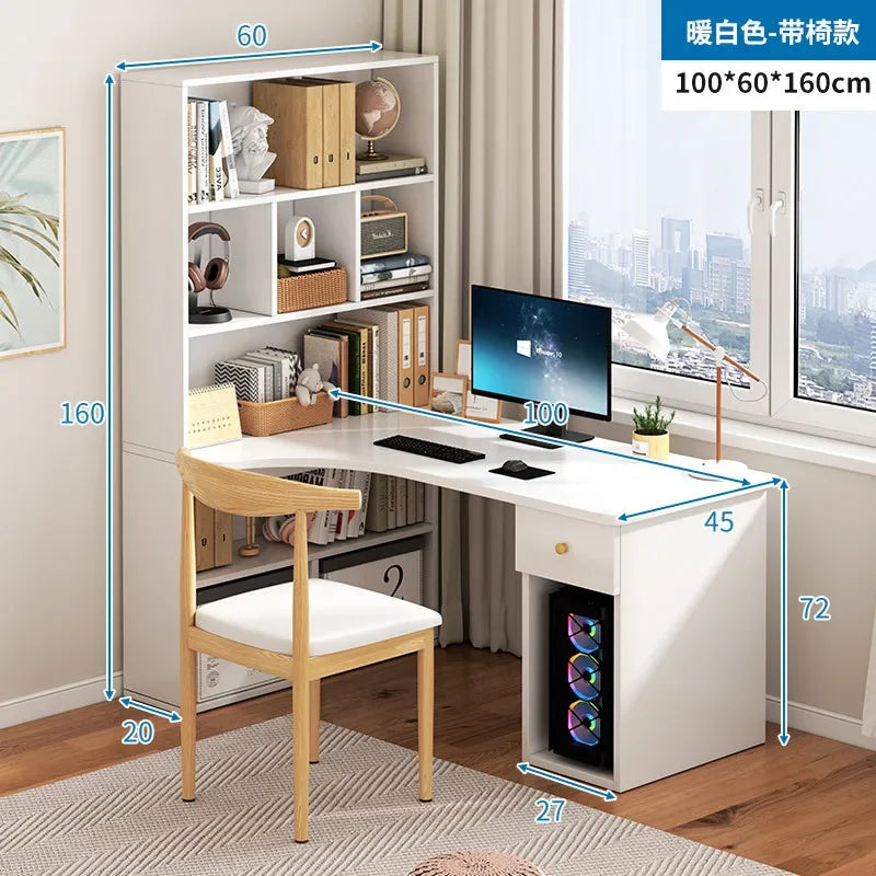 Computer Desk Bookshelf Integrated Shelves Drawers Large Laptop Home Bedroom Student Study Writing Desk Storage Office Table