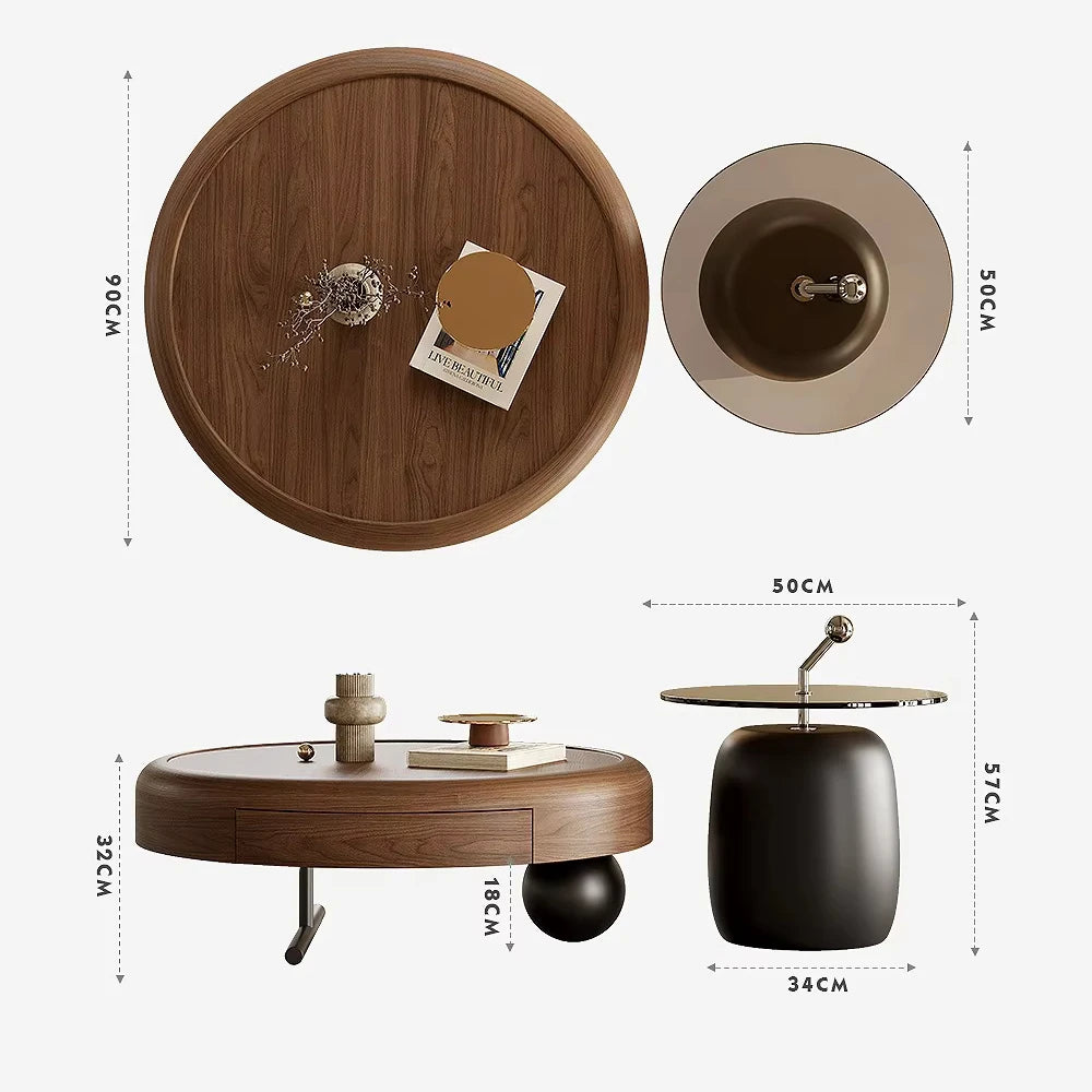 Stylish Round Coffee Table with Hidden Storage and Chic Side Table