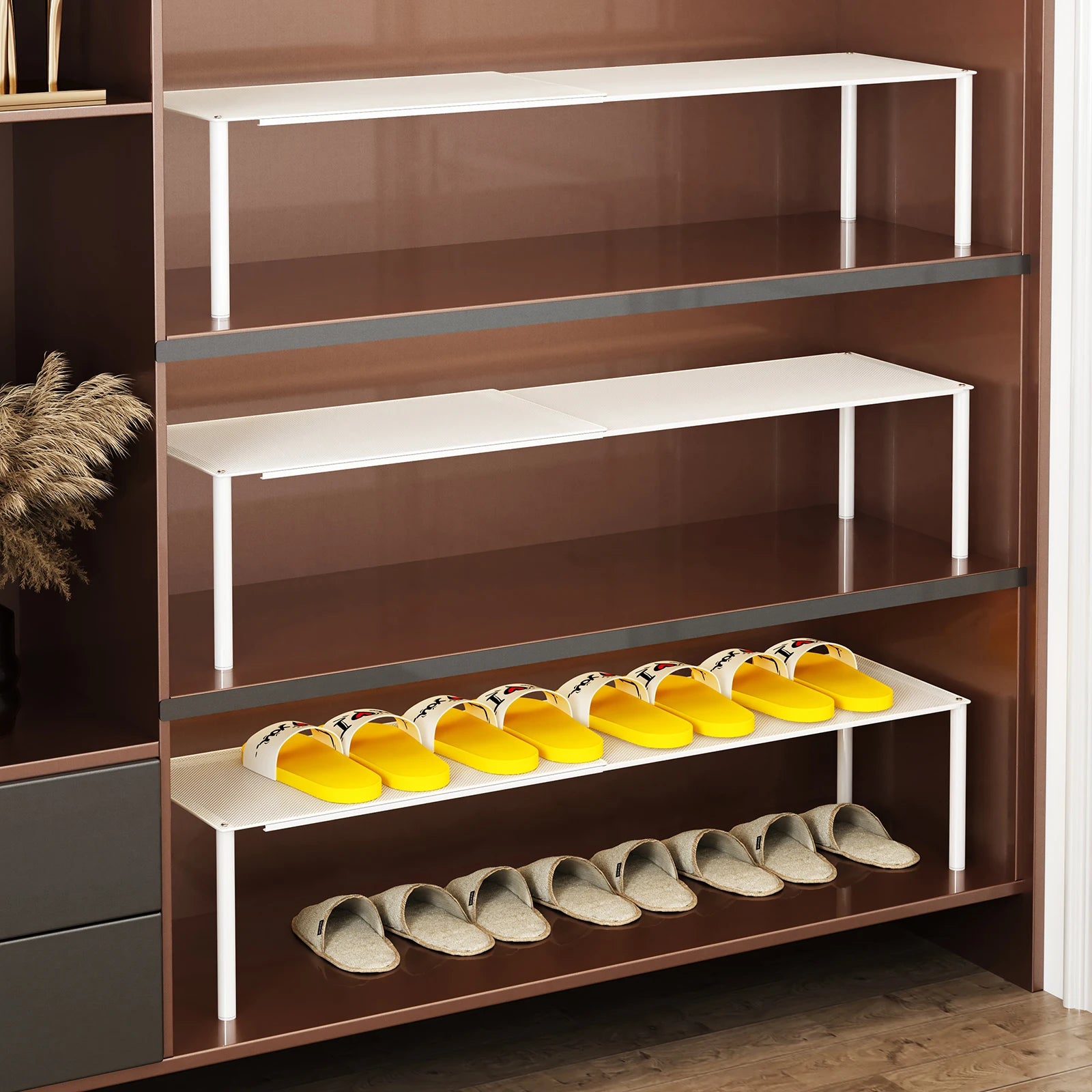 Shoe Cabinet Storage Organizer, Space-Saving Shoe Rack, Shoe Holder, Adjustable and Extendable Double-Layer Shoe Divider Inside the Cabinet
