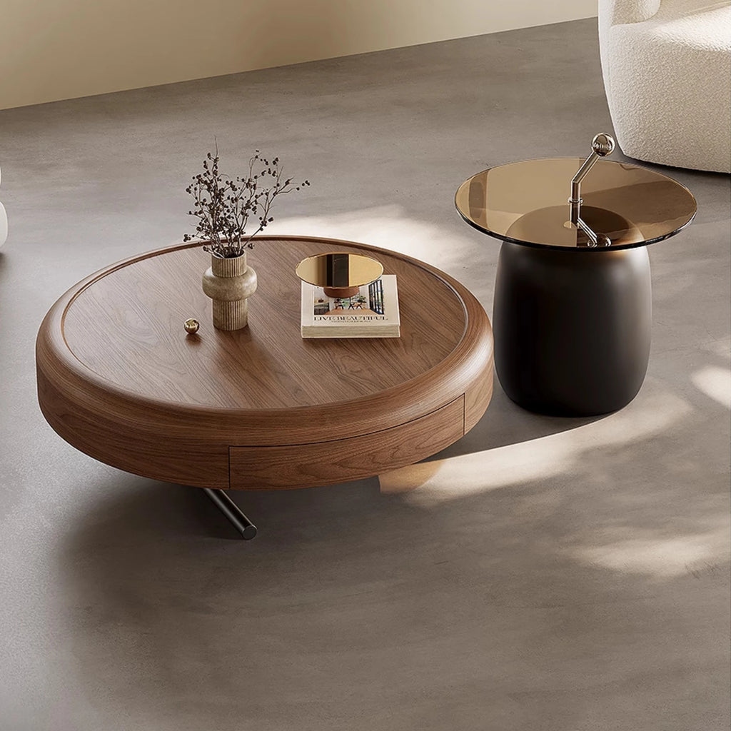 Stylish Round Coffee Table with Hidden Storage and Chic Side Table