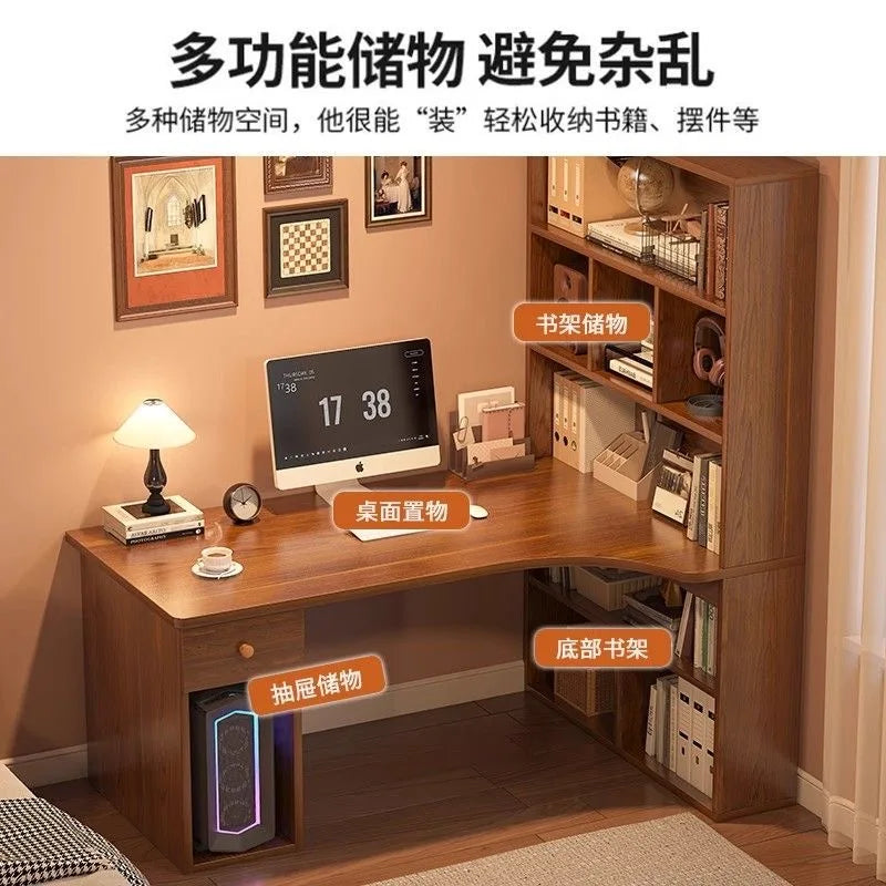 Computer Desk Bookshelf Integrated Shelves Drawers Large Laptop Home Bedroom Student Study Writing Desk Storage Office Table