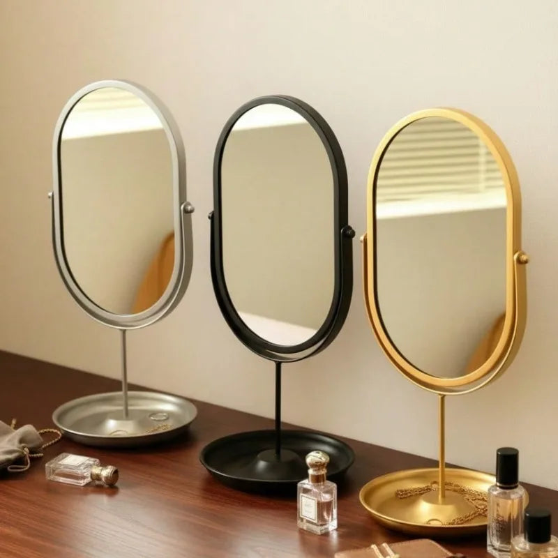 360-Degree Rotatable Oval Vanity Mirror Desktop Tabletop Makeup Mirror High Aesthetic Value INS-Style Dressing Mirror Perfect