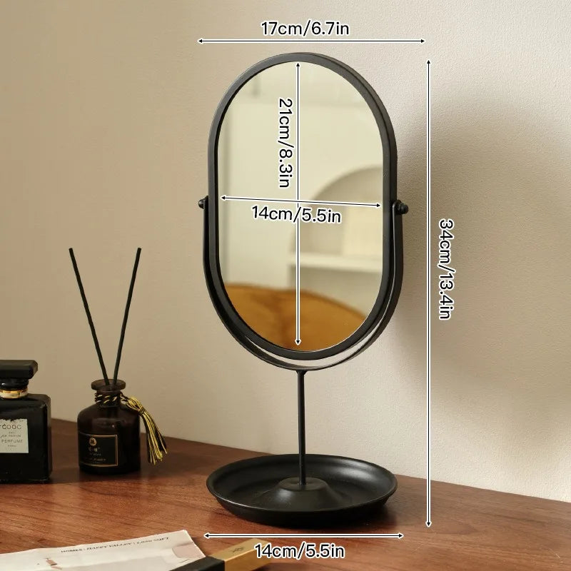 360-Degree Rotatable Oval Vanity Mirror Desktop Tabletop Makeup Mirror High Aesthetic Value INS-Style Dressing Mirror Perfect