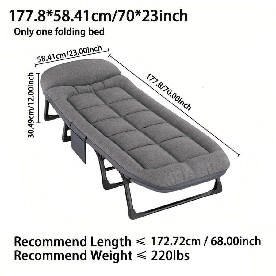 Heavy-Duty Adjustable Portable Folding Bed, Pillow & Blanket - 550 lbs Weight Capacity, Foldable Single Bed Frame