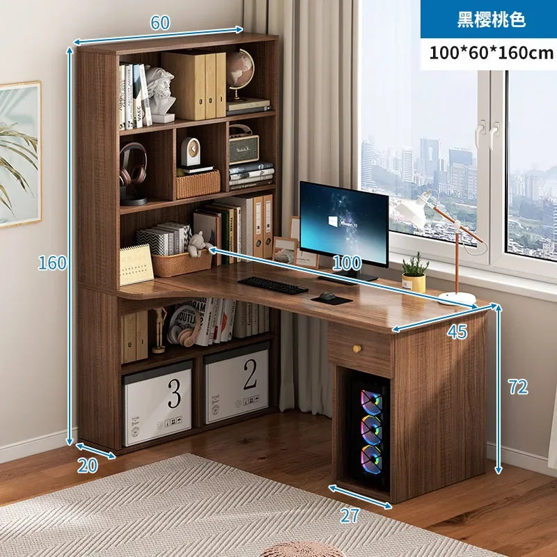 Computer Desk Bookshelf Integrated Shelves Drawers Large Laptop Home Bedroom Student Study Writing Desk Storage Office Table
