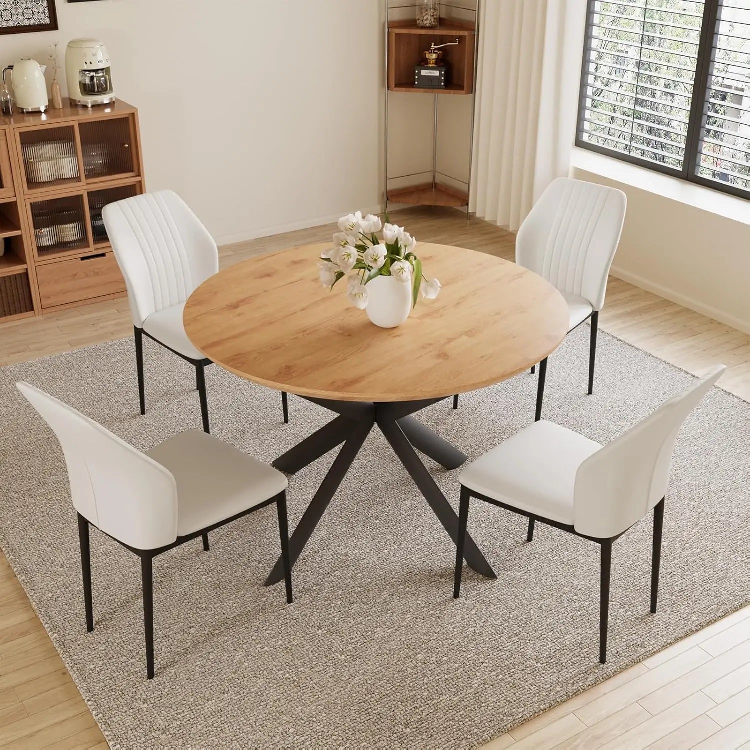 43.2"-59.1" Extendable Round Dining Table Set, Kitchen Table for 4-6 Person with Scratch-Resistant Thickened MDF, Customized