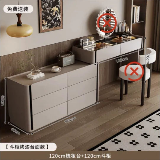 Modern Vanity Desk Dressing Vanity Table with Smart LED Mirror Luxury Makeup Set Includes Expandable Side Cabinet with 6 Drawer