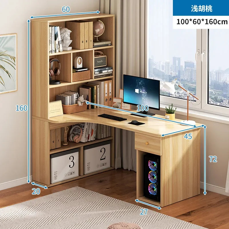 Computer Desk Bookshelf Integrated Shelves Drawers Large Laptop Home Bedroom Student Study Writing Desk Storage Office Table