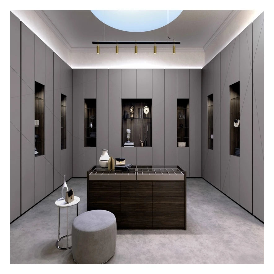 Luxury Wardrobe With Mirrored Doors Italy Style Black Wood Closet Bedroom Smart Wardrobe Cabinet Customized