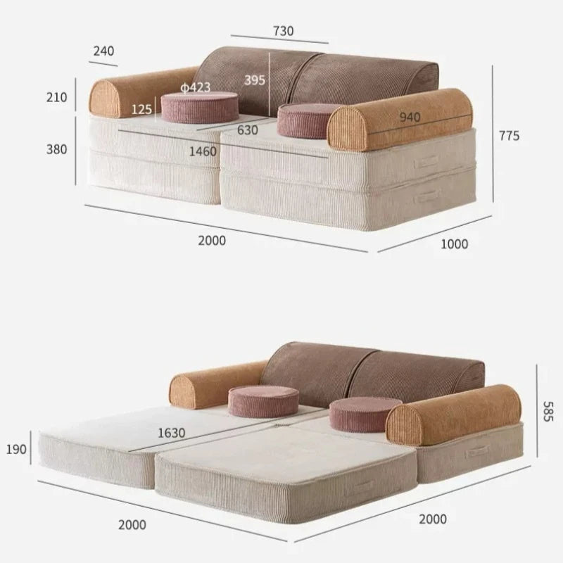 Modular Sectional Sofa Bed Compressed Convertible Foldable Multifunctional Living Room Bedroom Removable Washable Home Furniture