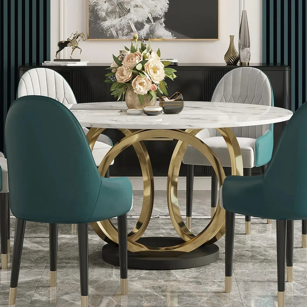 Contemporary Round Dining Table Set Sintered Stone Top Luxury Dining Table Set 6 Seater for Dining Room Kitchen Furniture