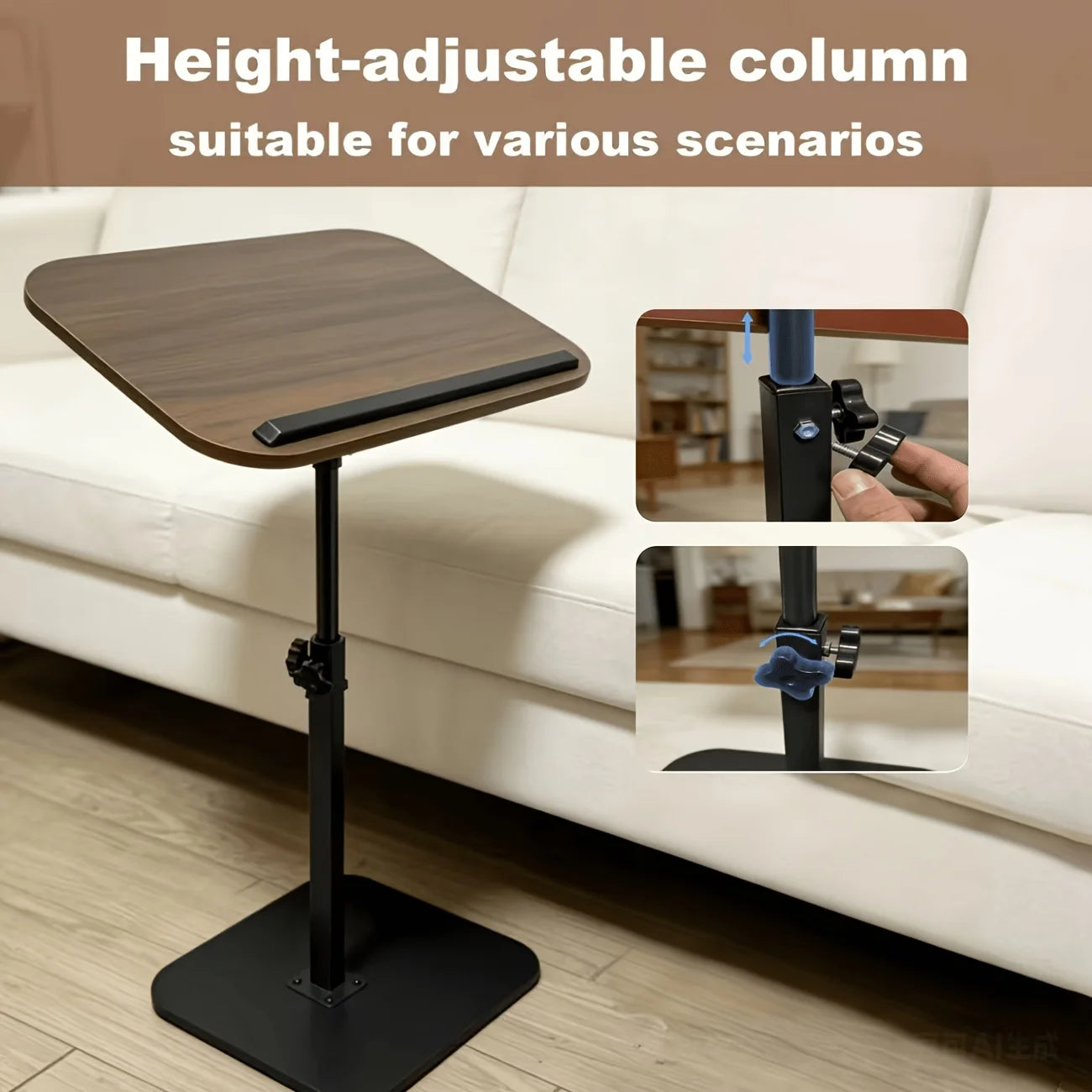 Portable Height-Adjustable C-Shaped Desk, Wood & Metal, for Home, RV, Camping – Great Gift