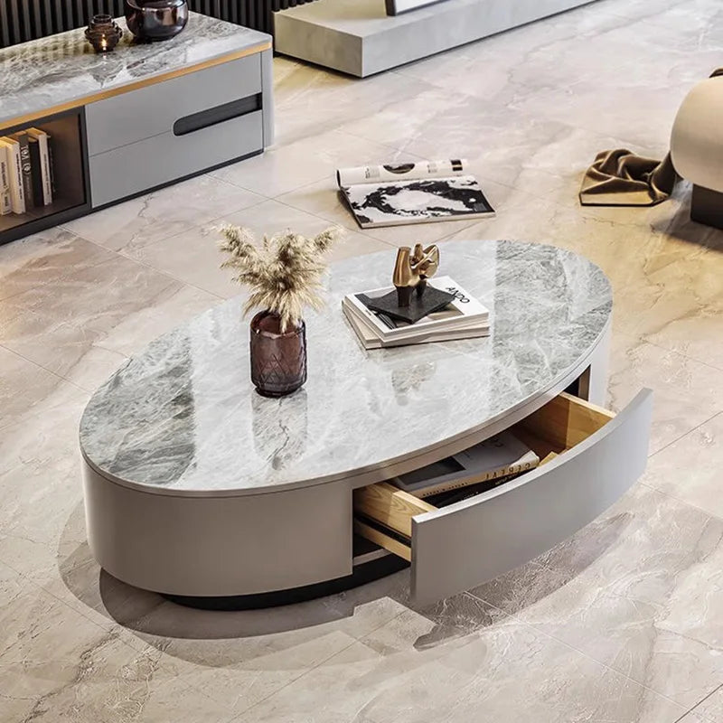 Modern Marble Top Coffee Table With Storage Design Nordic Oval Coffee Table Organizer Drawer Living Room Table Basse Furniture