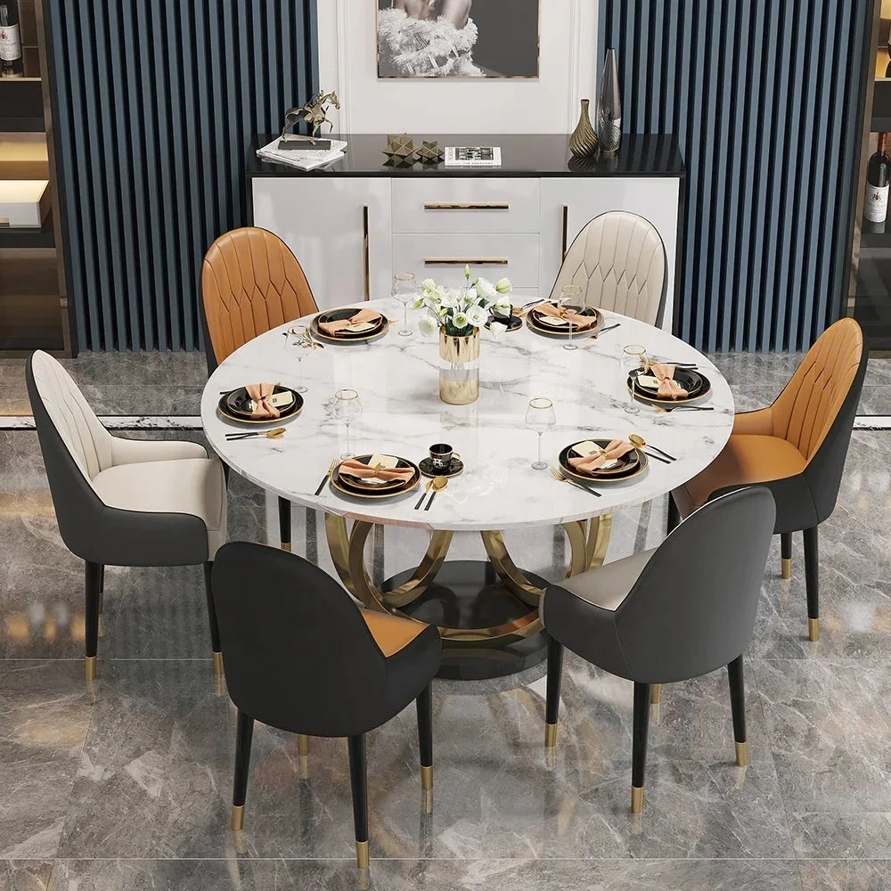Contemporary Round Dining Table Set Sintered Stone Top Luxury Dining Table Set 6 Seater for Dining Room Kitchen Furniture