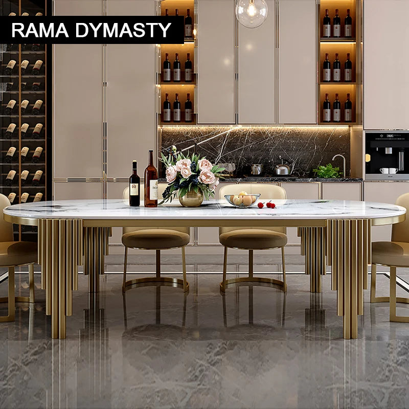 Ellipses Marble Dining Room Gold Stainless steel Leg Seats 6-8 People Dining Table