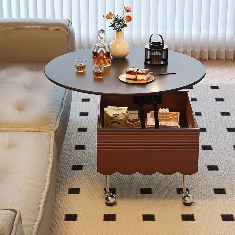 Home Apartment Round Coffee Table Marble Stone Wooden Storage Modern Creative Design Living Room Furniture Lift Top Coffee Table