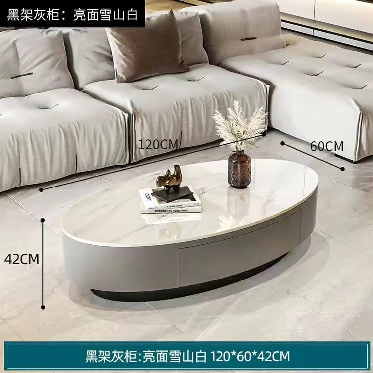 Modern Marble Top Coffee Table With Storage Design Nordic Oval Coffee Table Organizer Drawer Living Room Table Basse Furniture