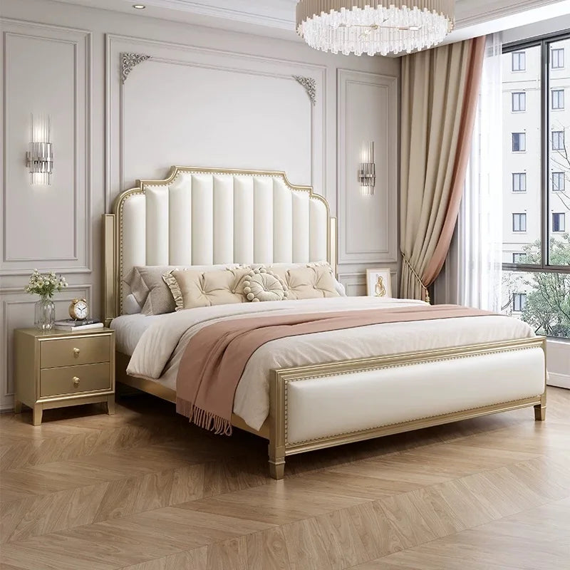 Exclusive Modern Luxury Platform Bed Design Solid Wood King Size Queen Bedroom Furniture Upholstered Bunk Bed Frame Headboard