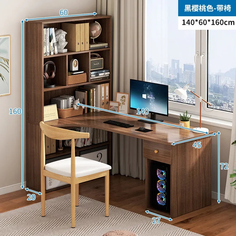 Computer Desk Bookshelf Integrated Shelves Drawers Large Laptop Home Bedroom Student Study Writing Desk Storage Office Table