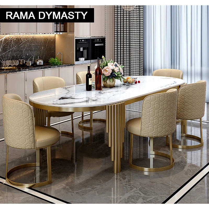 Ellipses Marble Dining Room Gold Stainless steel Leg Seats 6-8 People Dining Table