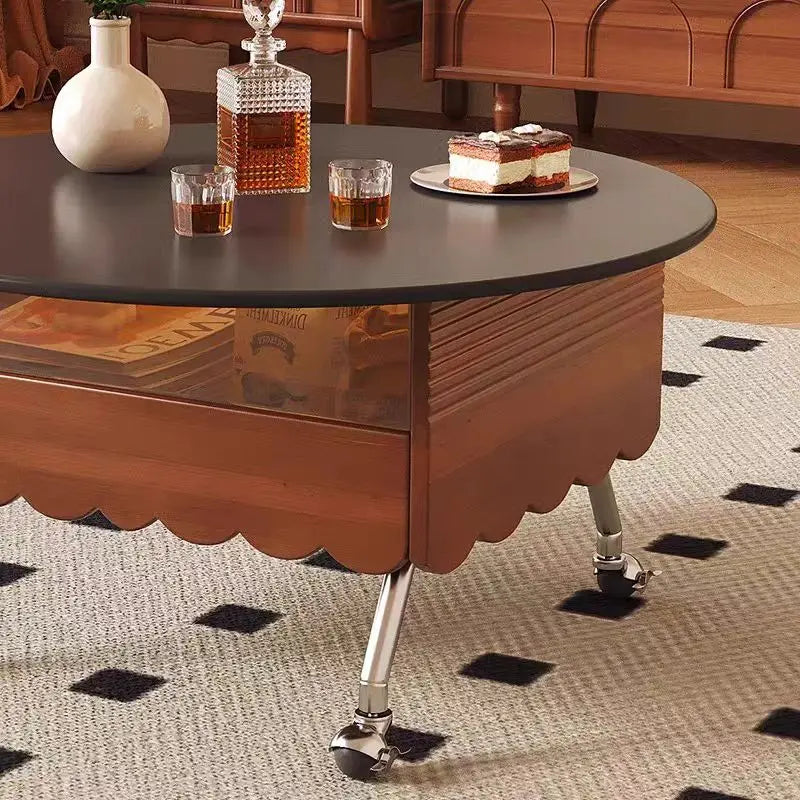 Home Apartment Round Coffee Table Marble Stone Wooden Storage Modern Creative Design Living Room Furniture Lift Top Coffee Table