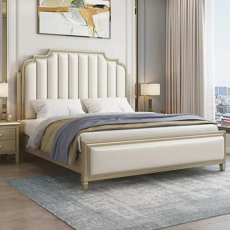 Exclusive Modern Luxury Platform Bed Design Solid Wood King Size Queen Bedroom Furniture Upholstered Bunk Bed Frame Headboard