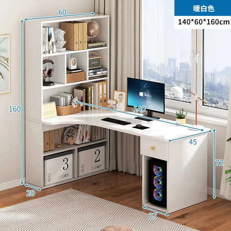 Computer Desk Bookshelf Integrated Shelves Drawers Large Laptop Home Bedroom Student Study Writing Desk Storage Office Table
