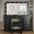 %a Vanity Desk & Power Outl, Makeup Vanity with Mirror and 12 LED Lights, Makeup Table with 11 Drawers, Vanity Table with Chai