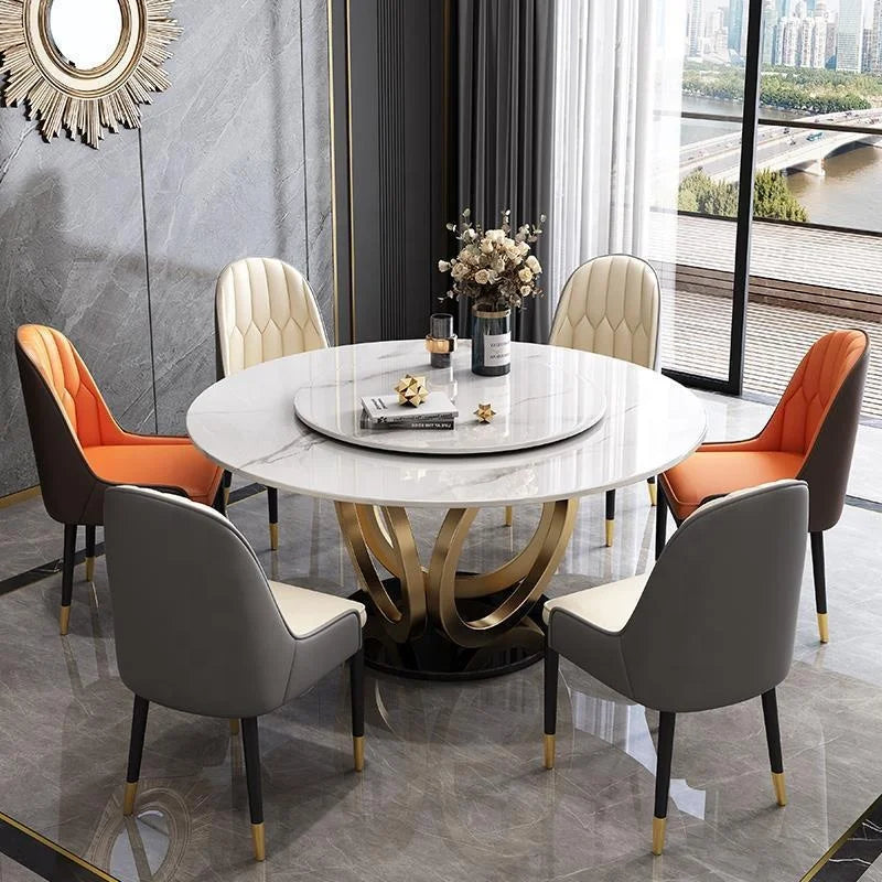 Contemporary Round Dining Table Set Sintered Stone Top Luxury Dining Table Set 6 Seater for Dining Room Kitchen Furniture