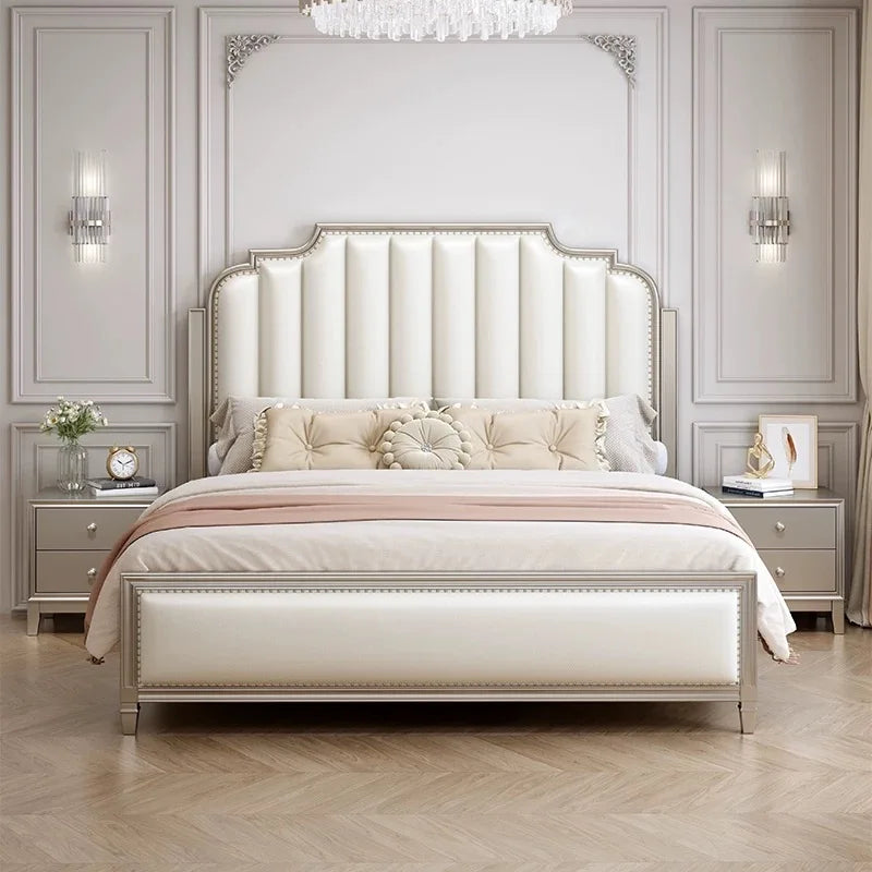 Exclusive Modern Luxury Platform Bed Design Solid Wood King Size Queen Bedroom Furniture Upholstered Bunk Bed Frame Headboard