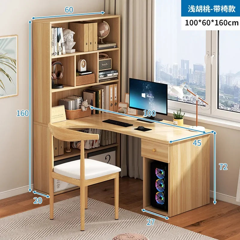 Computer Desk Bookshelf Integrated Shelves Drawers Large Laptop Home Bedroom Student Study Writing Desk Storage Office Table