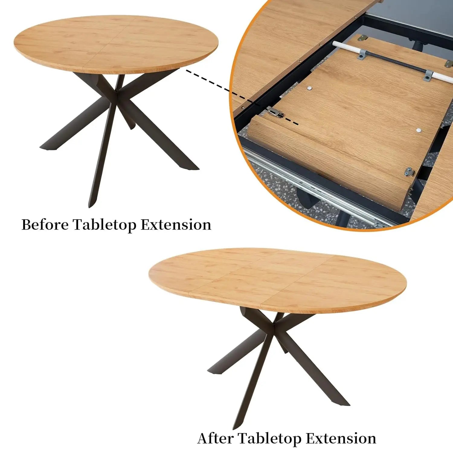 43.2"-59.1" Extendable Round Dining Table Set, Kitchen Table for 4-6 Person with Scratch-Resistant Thickened MDF, Customized