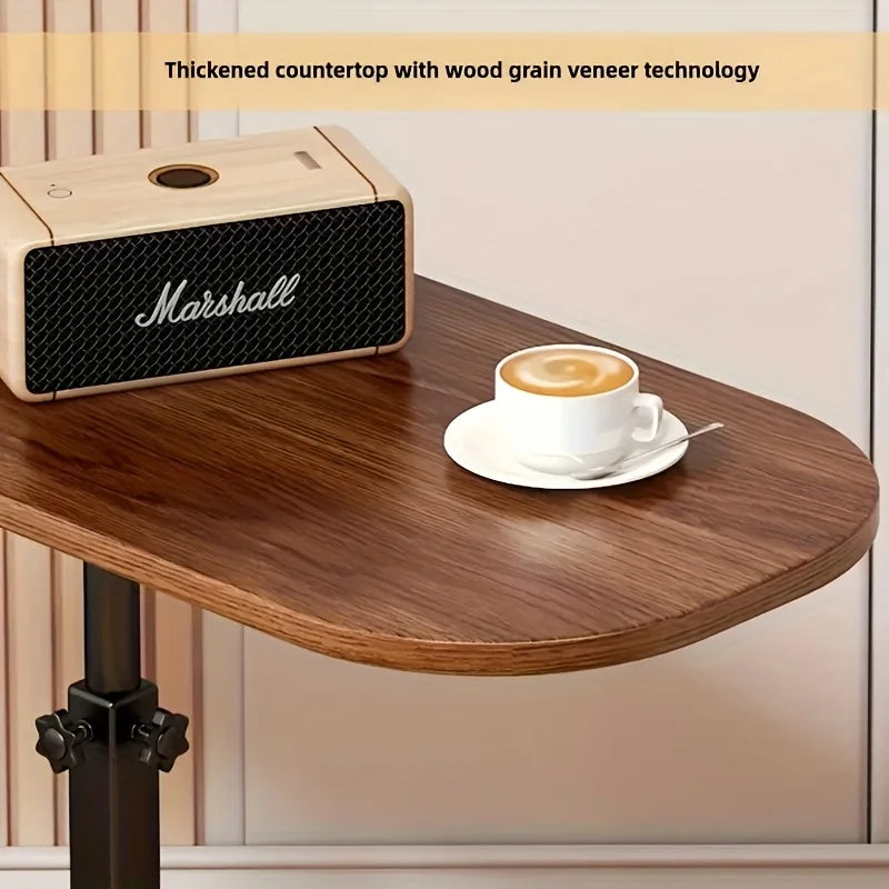 Adjustable Height Computer Workstation Side Table - Fashionable Metal Frame with Wooden Top, Suitable for Living Room, Bedside